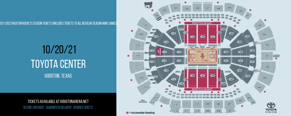 2021-2022 Houston Rockets Season Tickets (Includes Tickets To All Regular Season Home Games) at Toyota Center